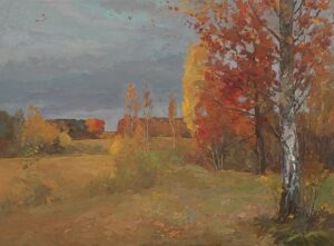 Painting of a gloomy autumn landscape by Piotr Sharipa
